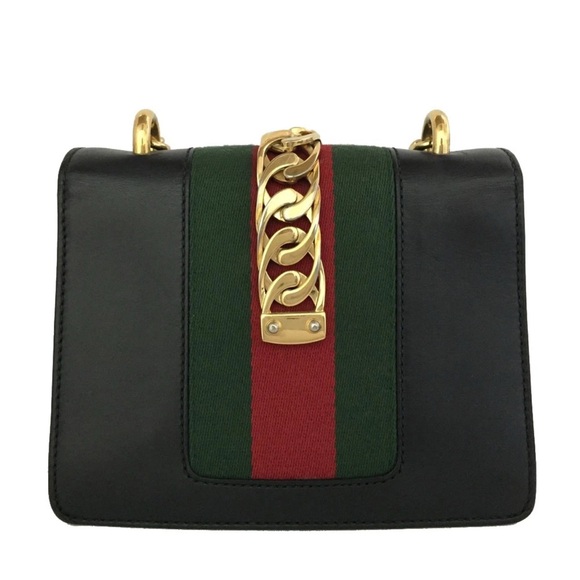 💃Authentic GUCCI Sylvie Mini Sherry Line Leather Chain Shoulder Bag Black - Picture 3 of 11